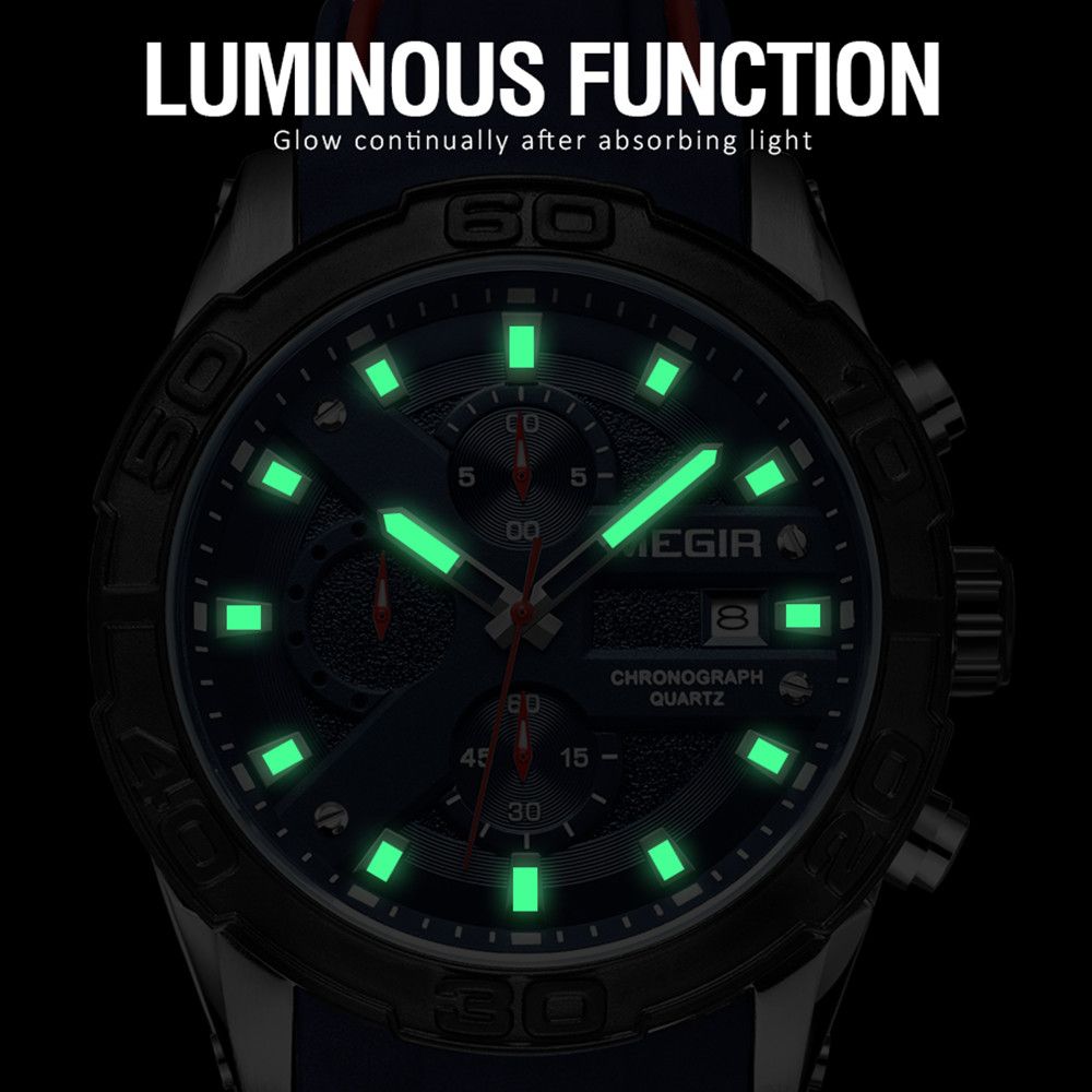MEGIR Fashion Men's Sport Watches Silicone Strap Military Quartz Wristwatch Clock Waterproof Male Chronograph Montre Homme 2055-5
