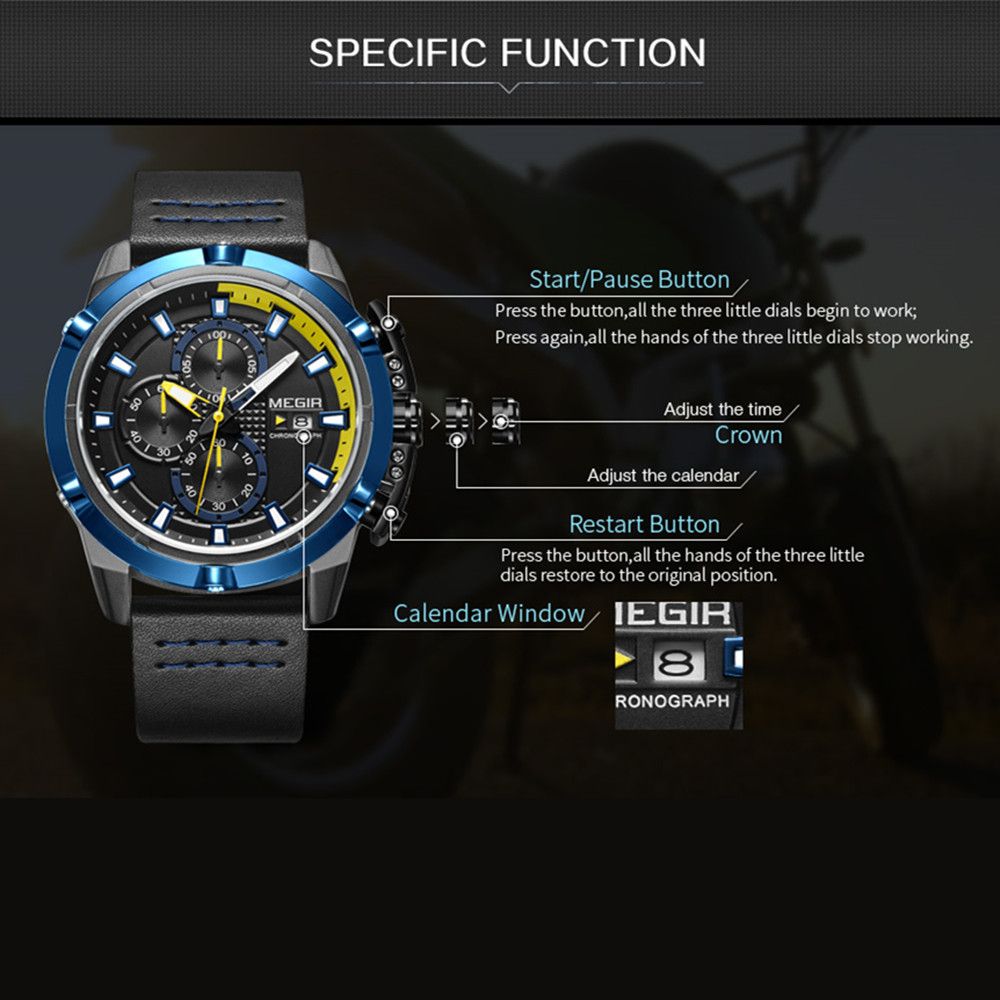 MEGIR men's chronograph watch featuring a 47mm zinc alloy case and genuine leather strap. — view 9