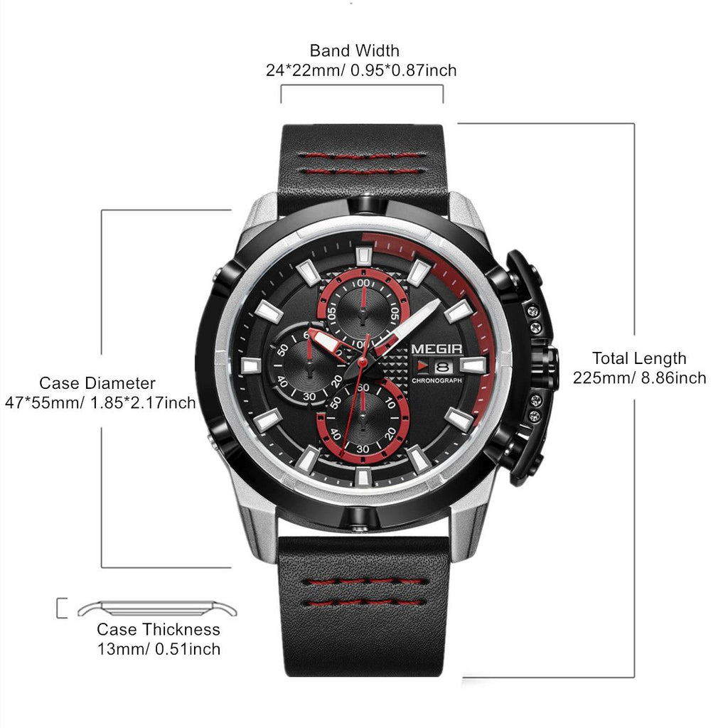MEGIR men's chronograph watch featuring a 47mm zinc alloy case and genuine leather strap. — view 10