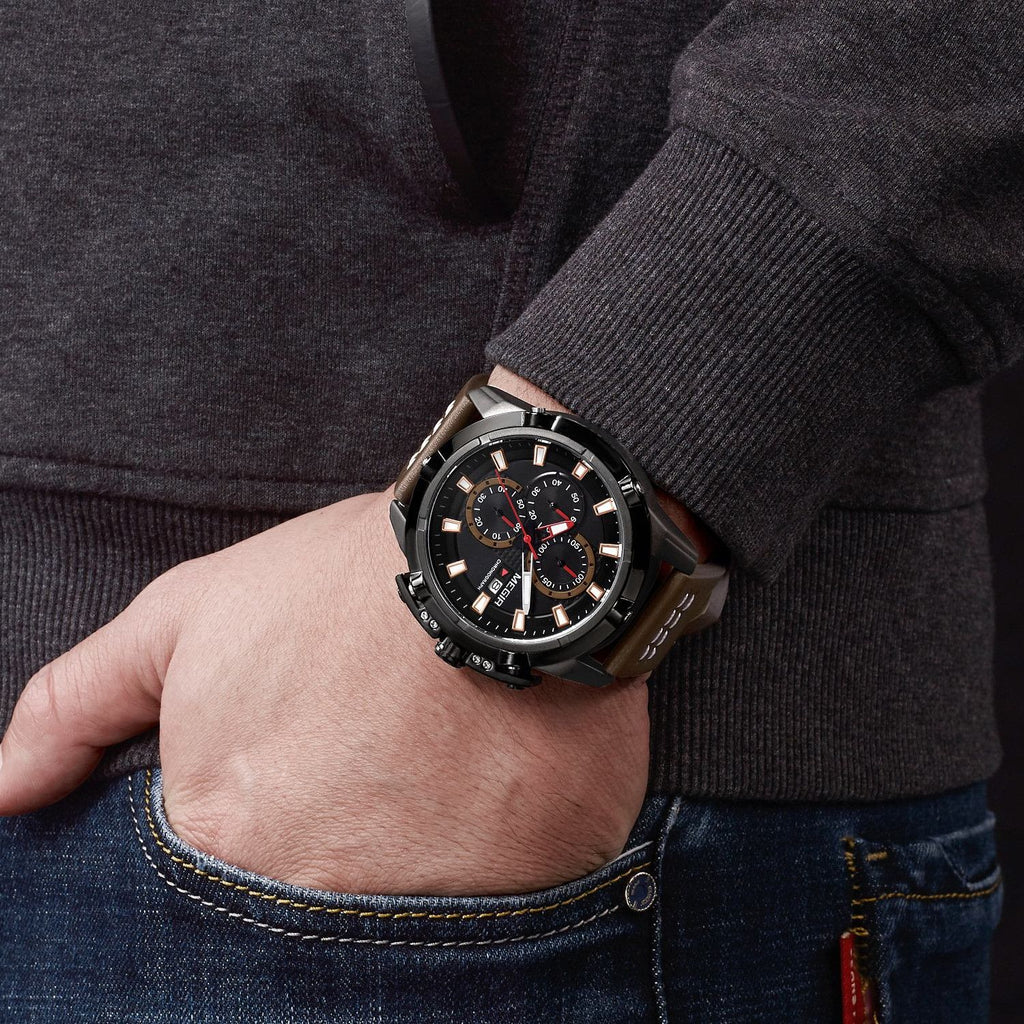 MEGIR men's chronograph watch featuring a 47mm zinc alloy case and genuine leather strap. — view 5