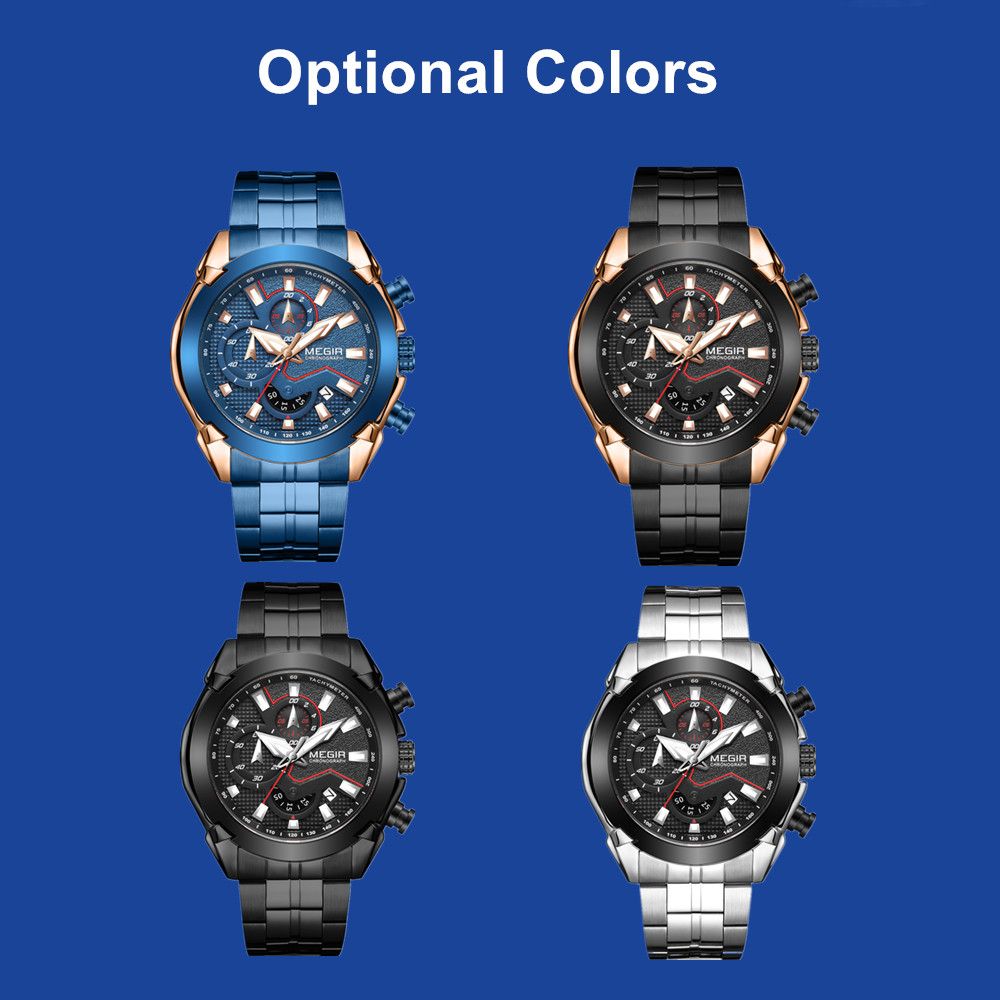 Megir men's stainless steel luxury business watch with large dial and luminous hands — view 8