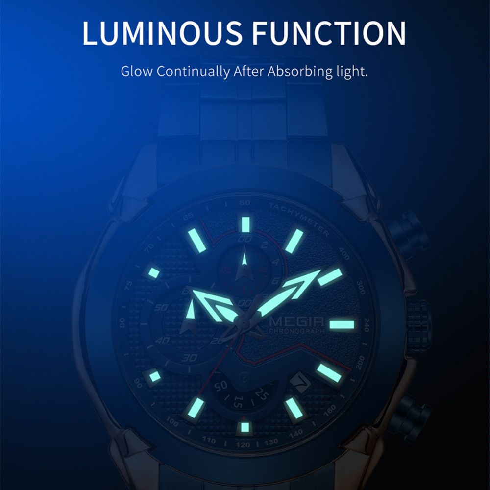 Megir men's stainless steel luxury business watch with large dial and luminous hands — view 6