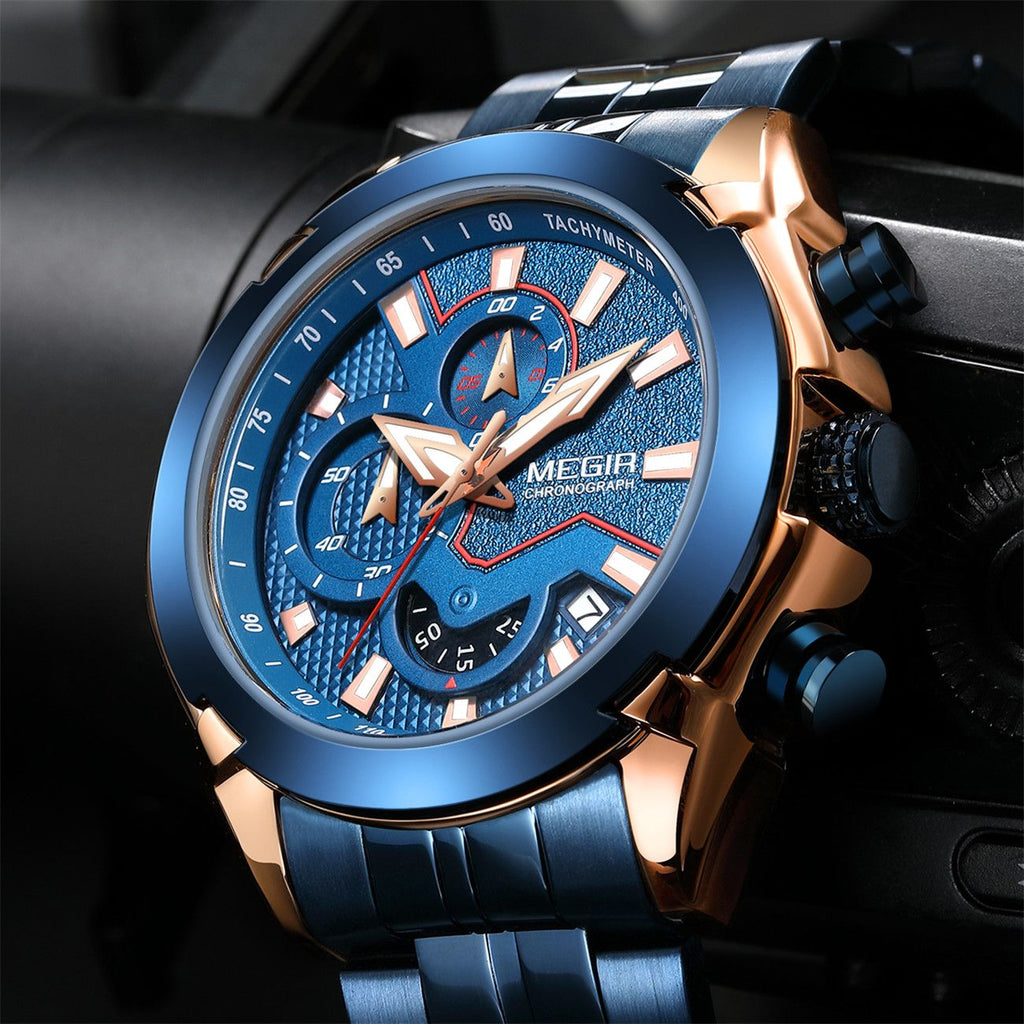 Megir men's stainless steel luxury business watch with large dial and luminous hands — view 4