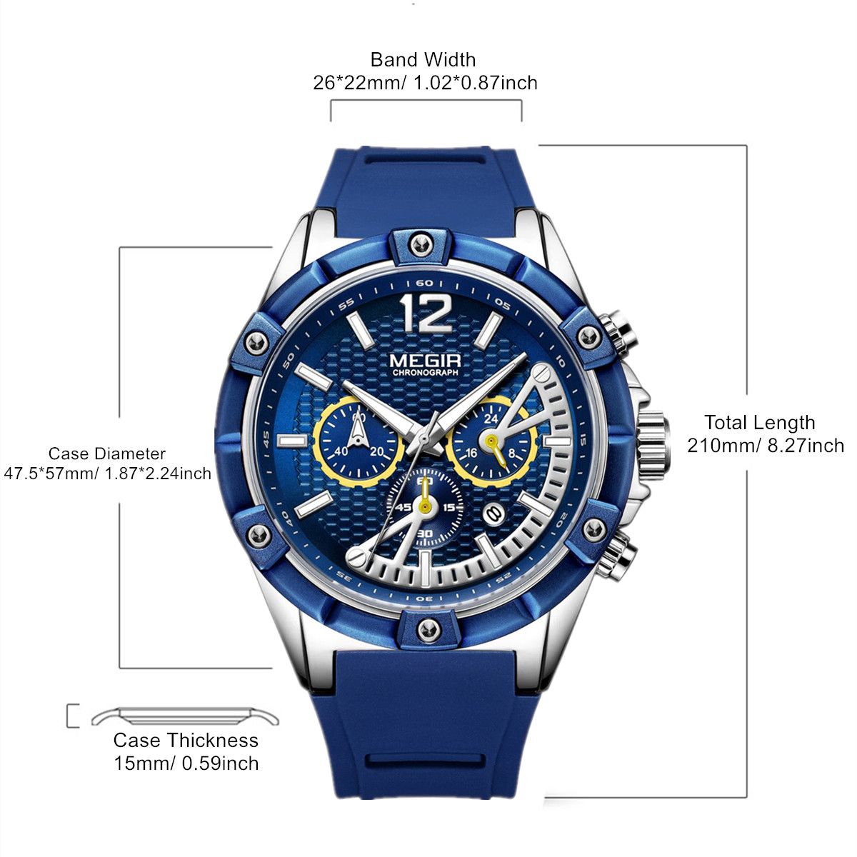 MEGIR Fashion Men Watches Silicone Strap Sport Military Watch Chronograph Waterproof Male Wristwatch Clock Montre Homme 2083-7