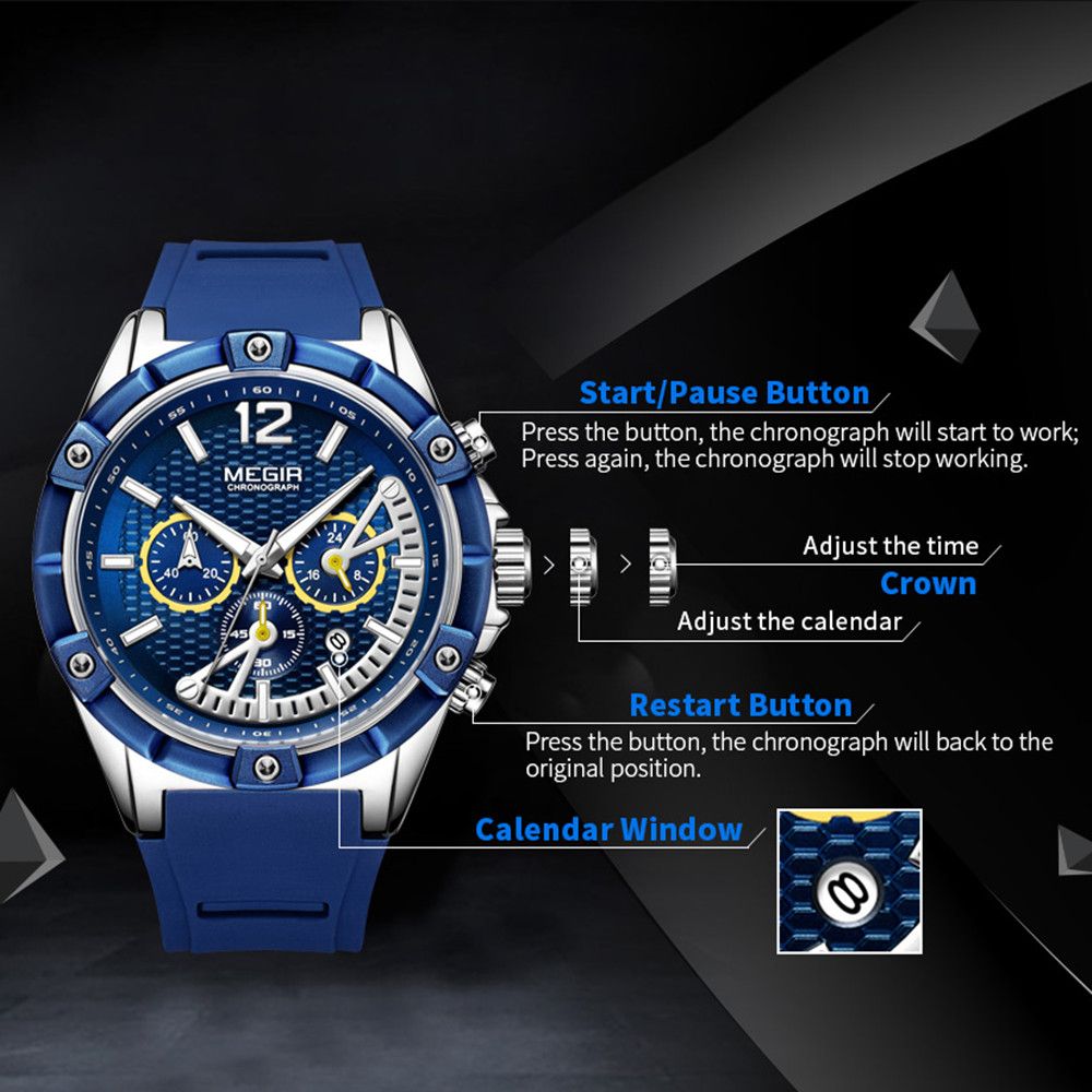 MEGIR Fashion Men Watches Silicone Strap Sport Military Watch Chronograph Waterproof Male Wristwatch Clock Montre Homme 2083-6