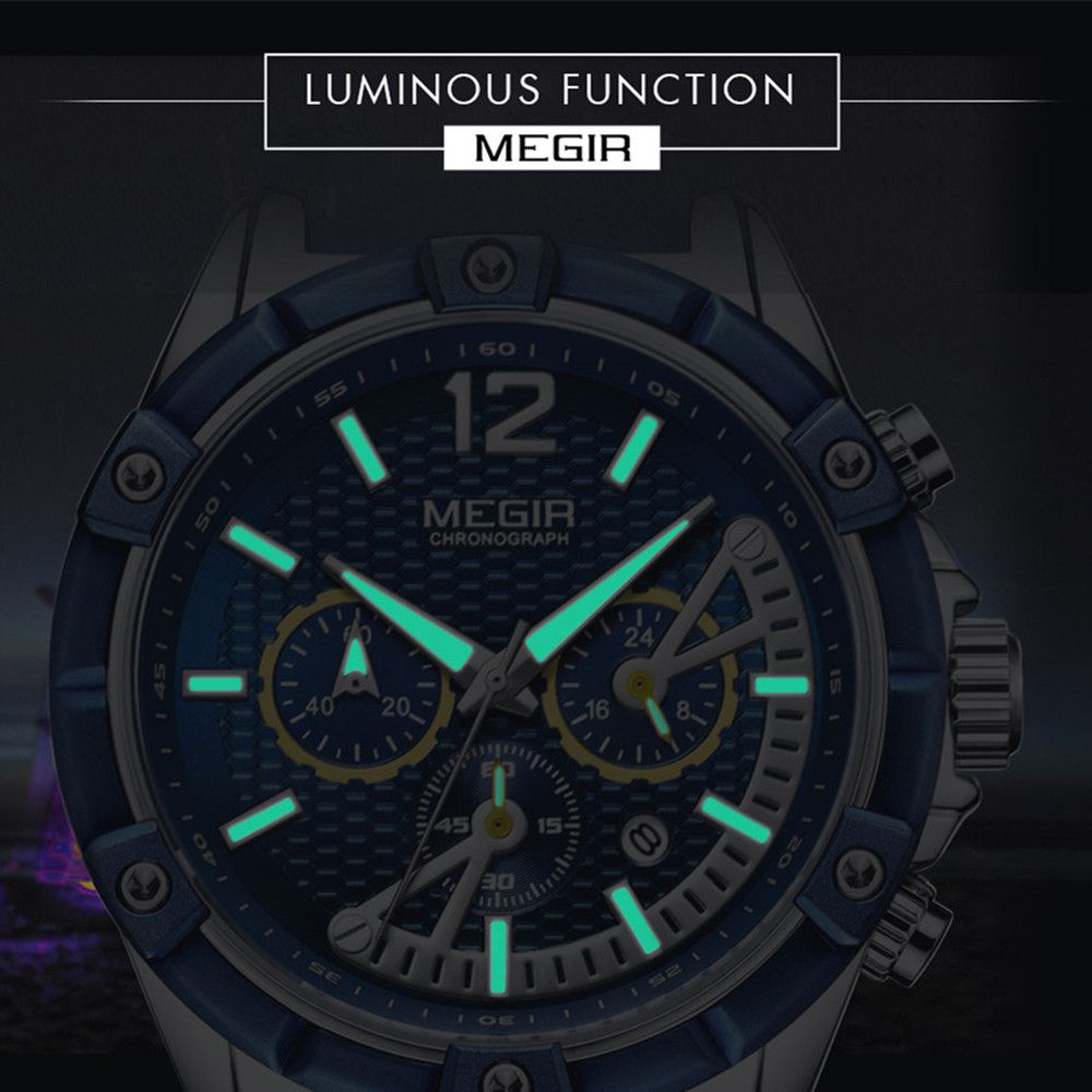 MEGIR Fashion Men Watches Silicone Strap Sport Military Watch Chronograph Waterproof Male Wristwatch Clock Montre Homme 2083-4