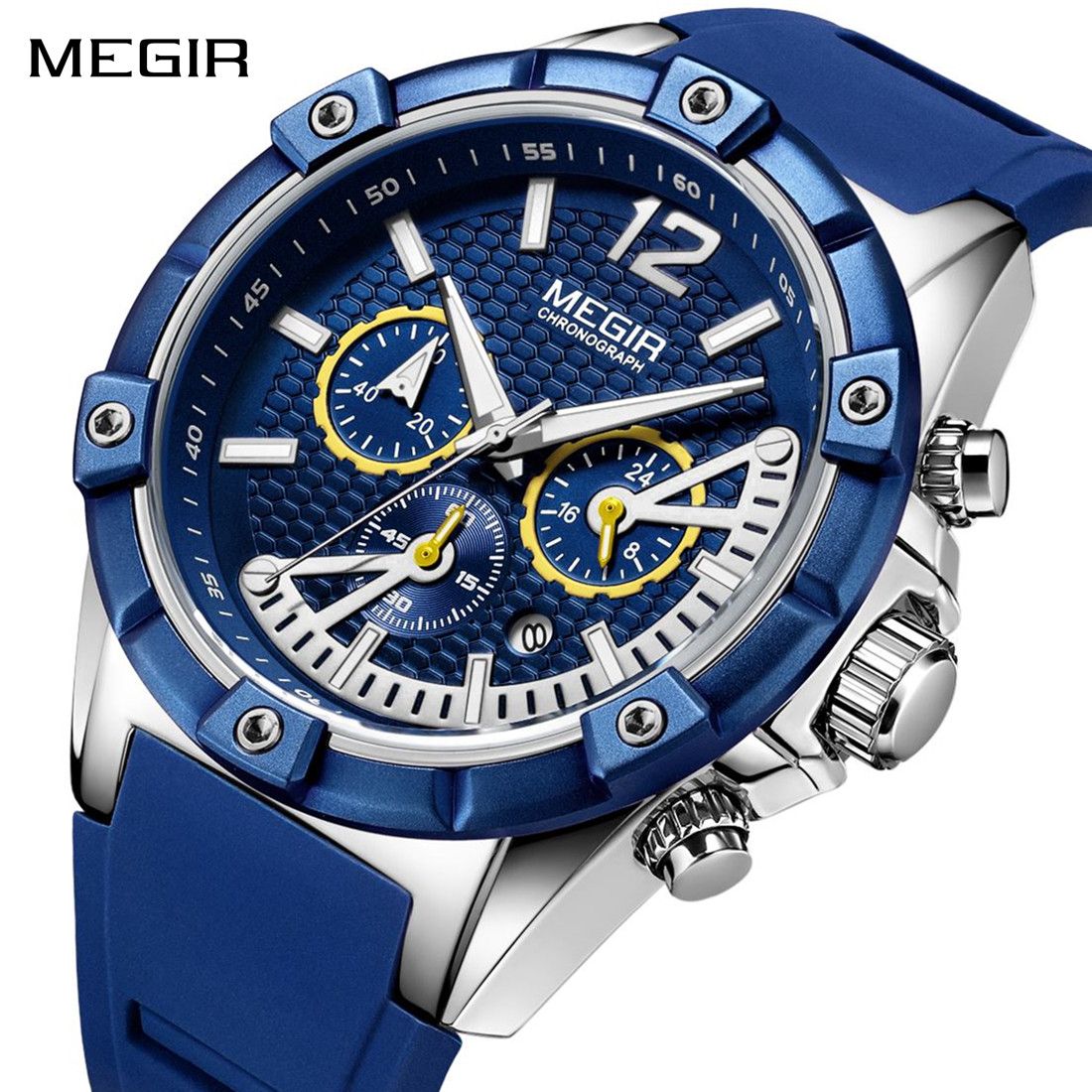 MEGIR Fashion Men Watches Silicone Strap Sport Military Watch Chronograph Waterproof Male Wristwatch Clock Montre Homme 2083-0