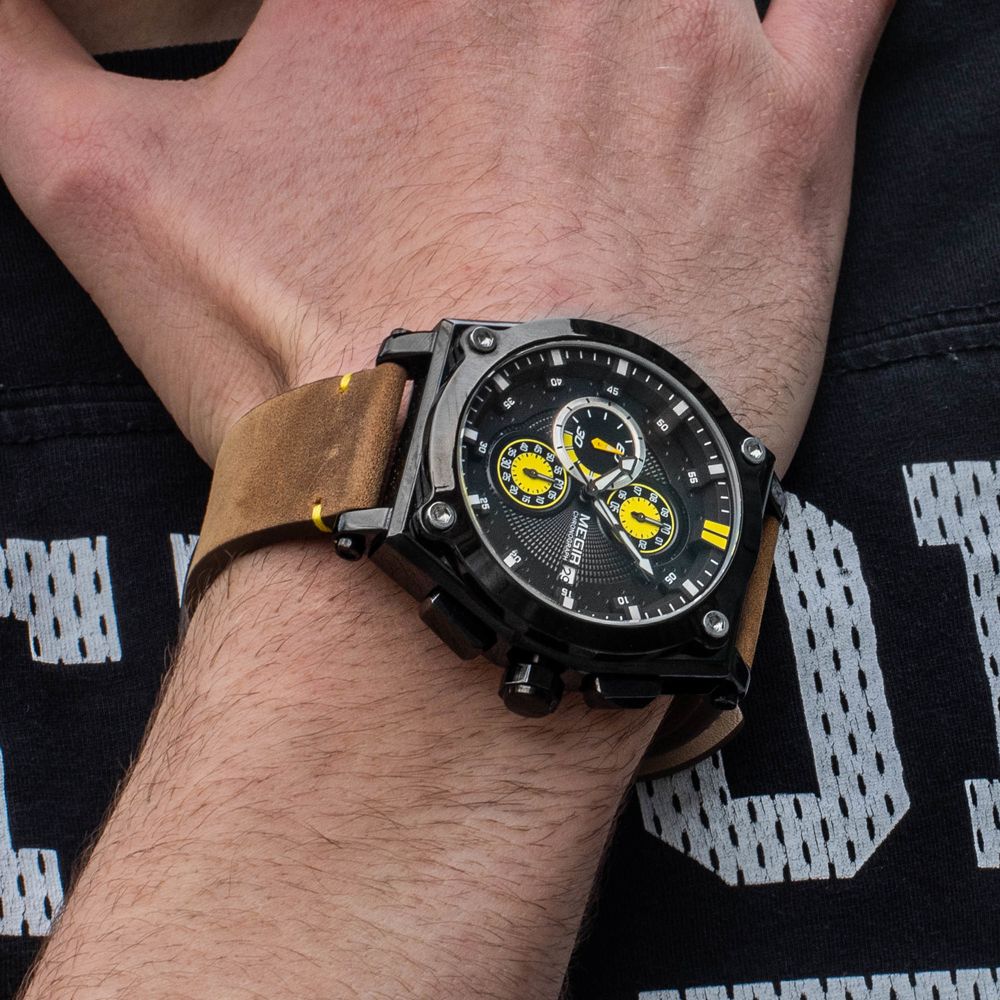 MEGIR Luxury Quartz Men Watch Multifunction Leather Strap Sport Chronograph Waterproof Man Wristwatch Clock Montre Homme 2098-1