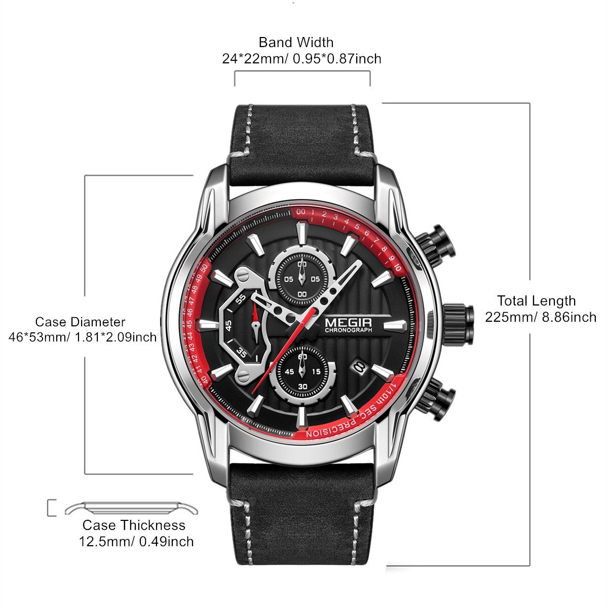 MEGIR Men's Watches Waterproof Luminous Sports Wristwatch Fashion Leather Strap Quartz Chronograph Clock Date Gift for Man 2104-6