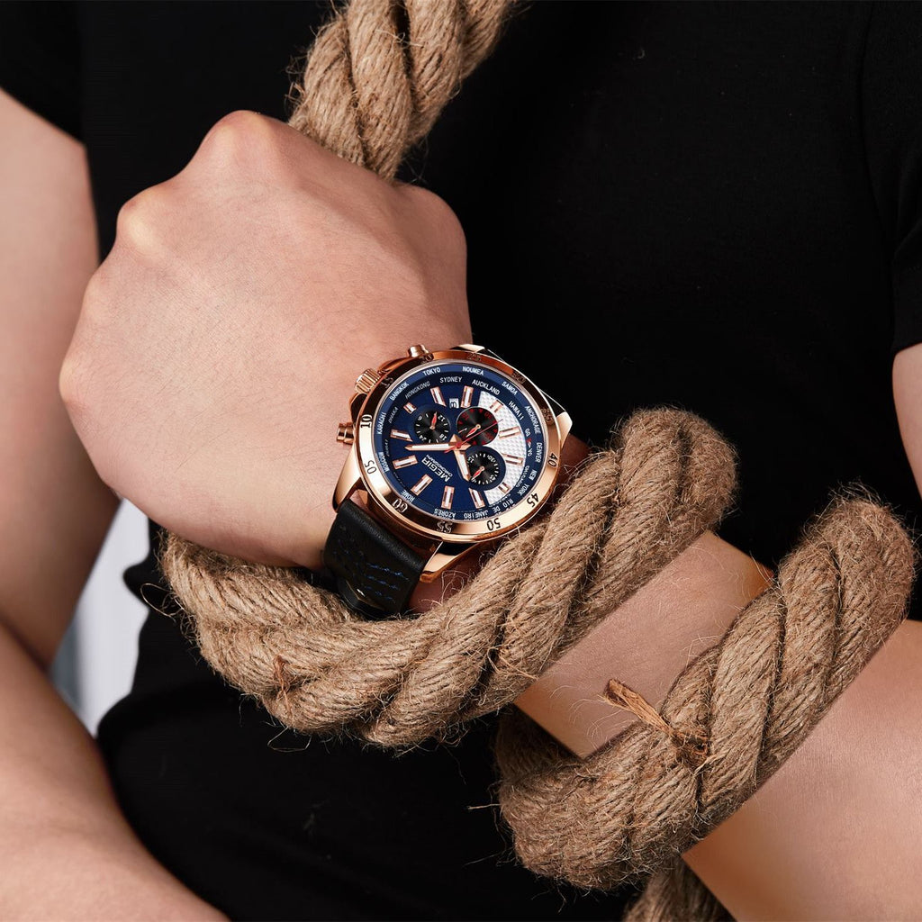 MEGIR Men Sport Watch Luxury Leather Strap Casual Quartz Chronograph Waterproof Luminous Male Wristwatch Relogio Masculino 2103-1