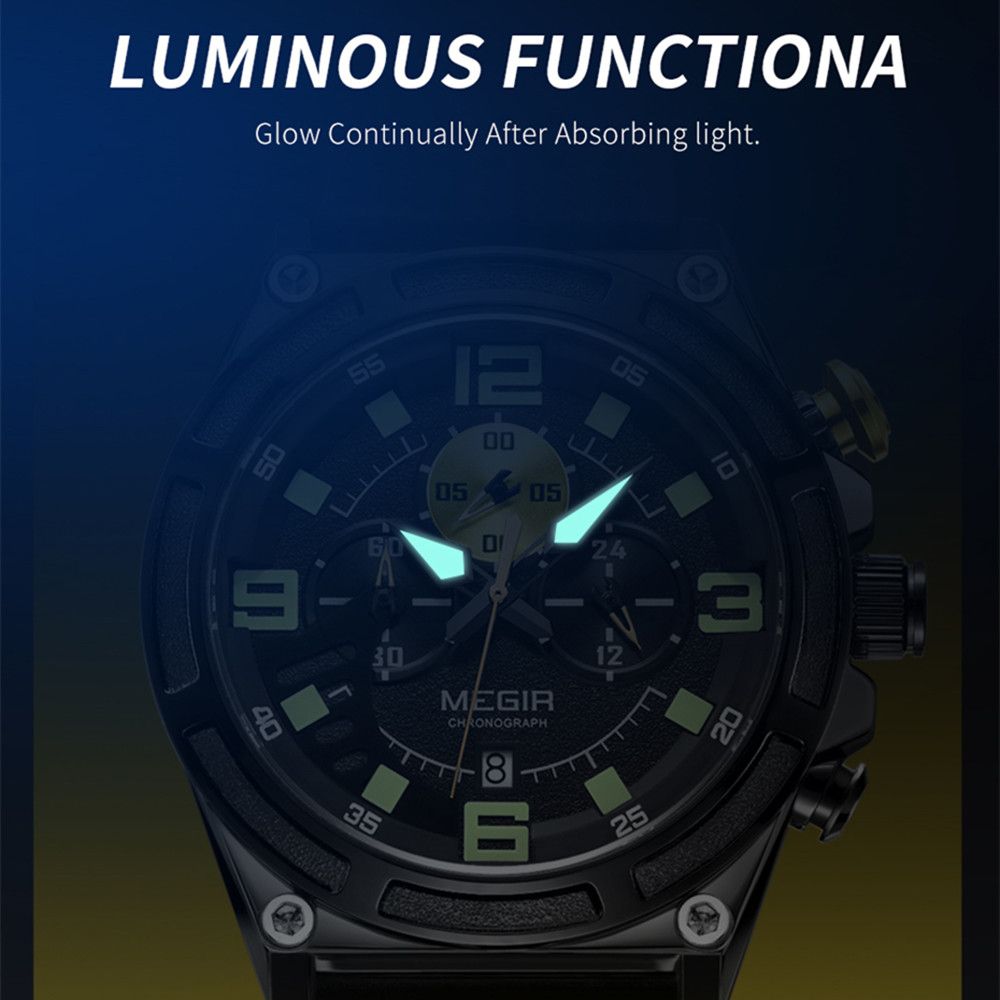 MEGIR Chronograph Luxury Military Sport Watches for Men Waterproof Calendar Silicone Man Quartz Wristwatch Reloj Hombre 2116-5