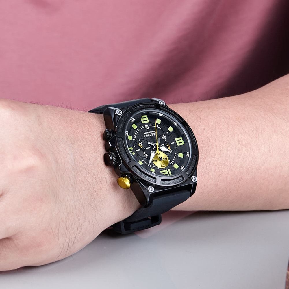 MEGIR Chronograph Luxury Military Sport Watches for Men Waterproof Calendar Silicone Man Quartz Wristwatch Reloj Hombre 2116-1
