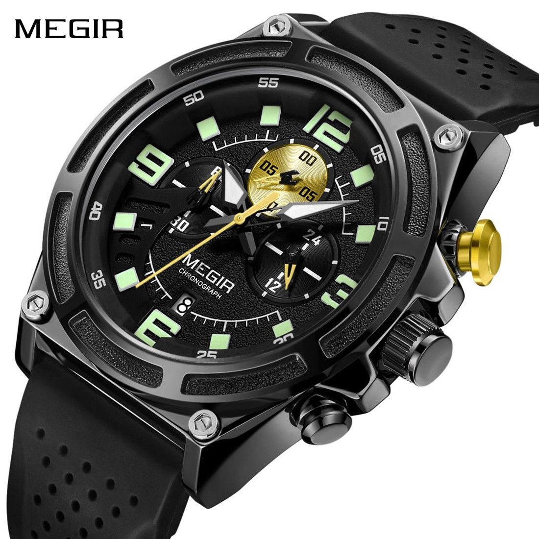 MEGIR Chronograph Luxury Military Sport Watches for Men Waterproof Calendar Silicone Man Quartz Wristwatch Reloj Hombre 2116-0