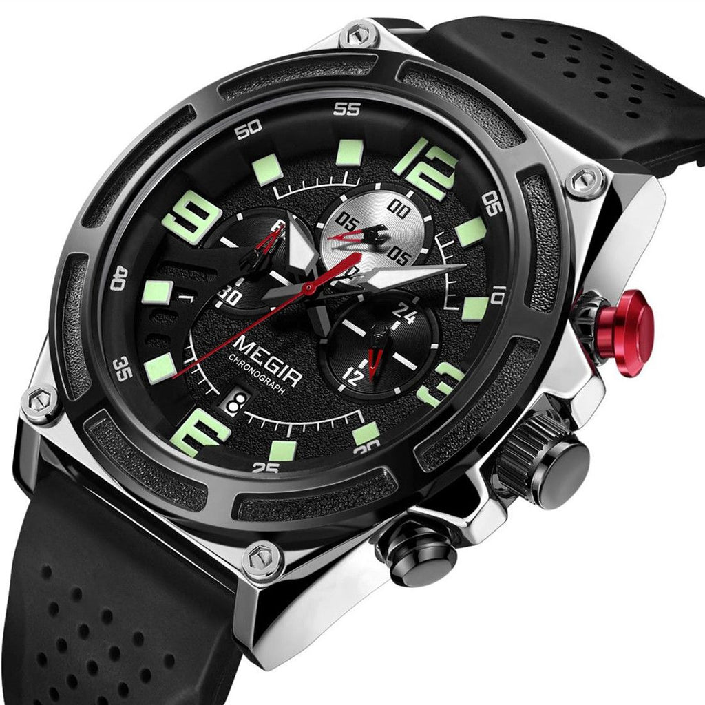 MEGIR Chronograph Luxury Military Sport Watches for Men Waterproof Calendar Silicone Man Quartz Wristwatch Reloj Hombre 2116-10