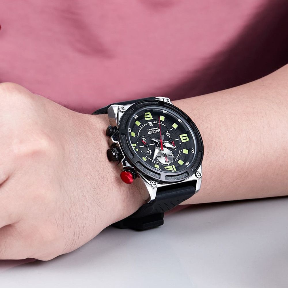 MEGIR Chronograph Luxury Military Sport Watches for Men Waterproof Calendar Silicone Man Quartz Wristwatch Reloj Hombre 2116-2