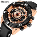 MEGIR men's casual sport watch with genuine leather strap and chronograph dial