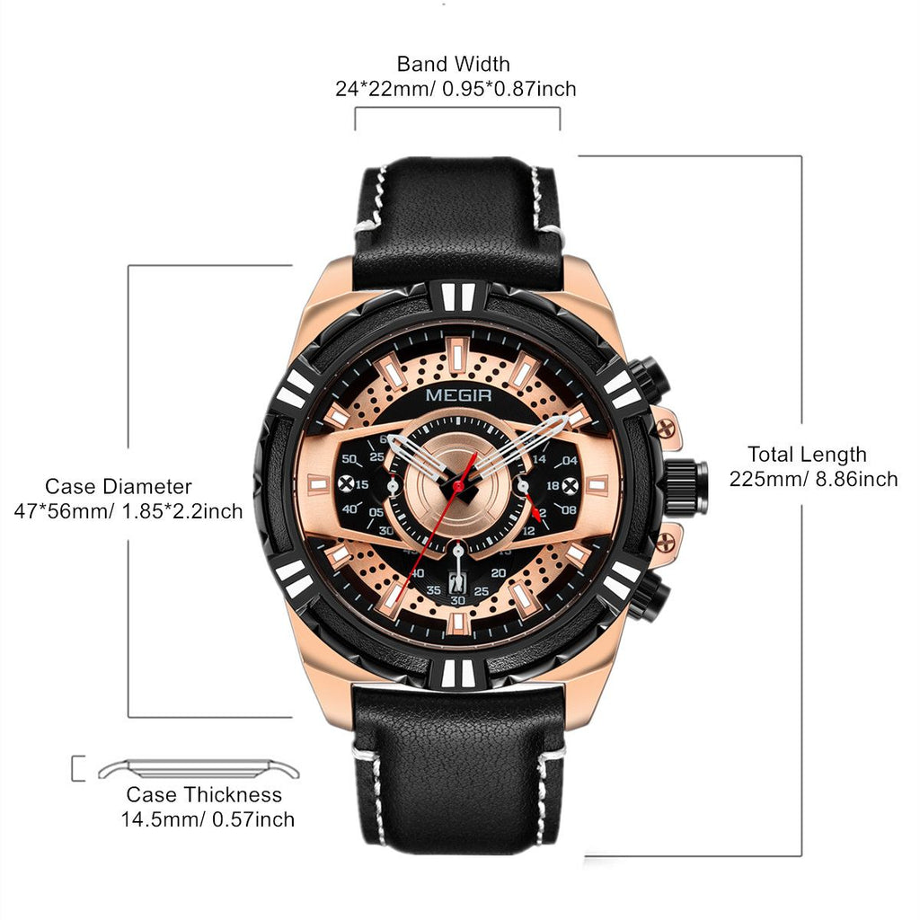 MEGIR men's casual sport watch with genuine leather strap and chronograph dial — view 12