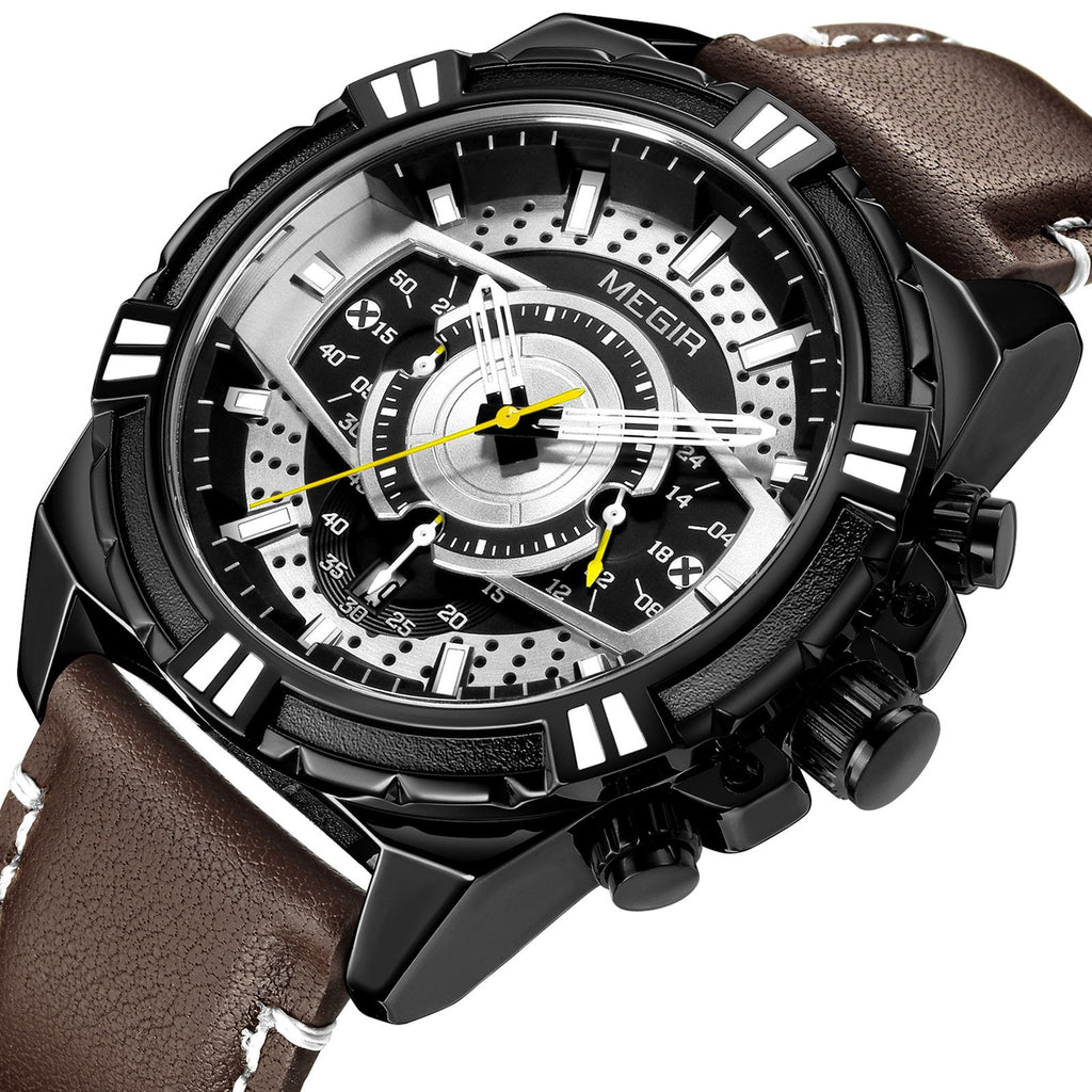 MEGIR men's casual sport watch with genuine leather strap and chronograph dial — view 14