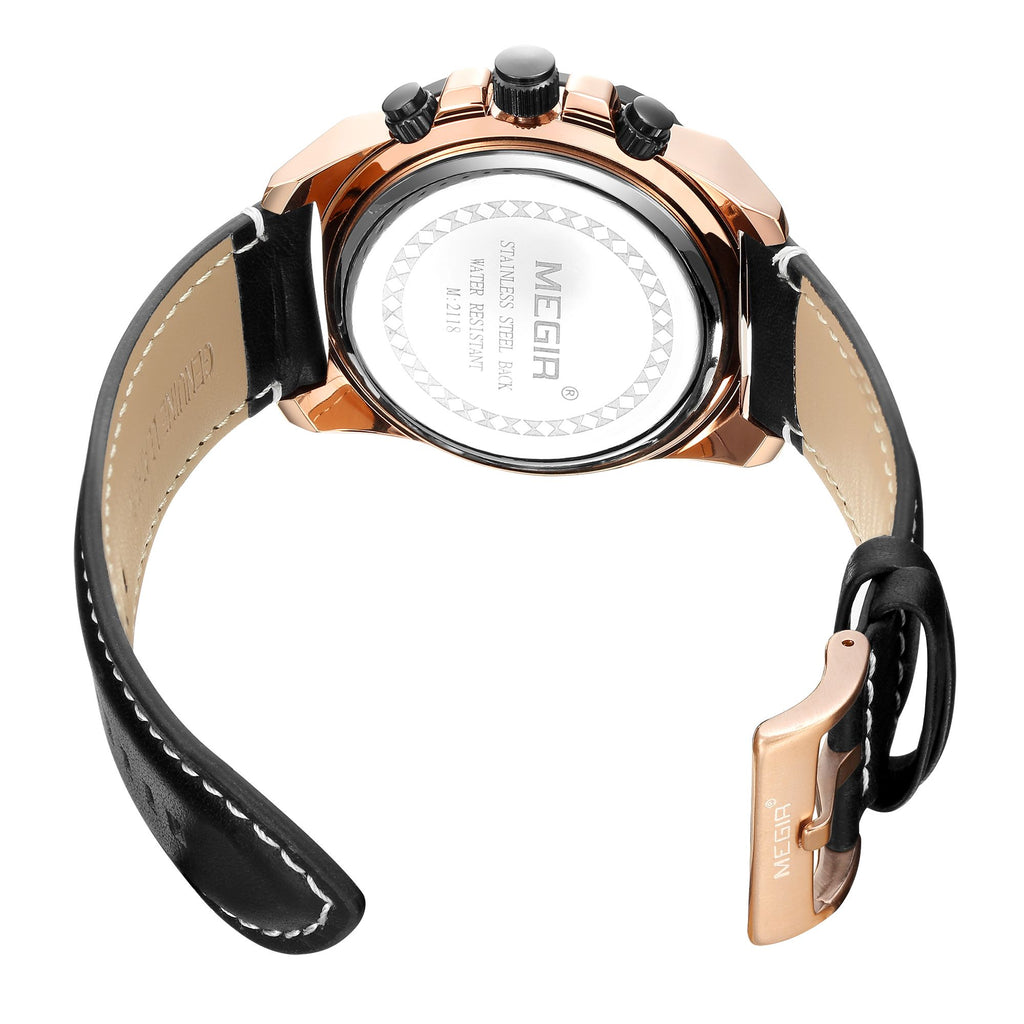 MEGIR men's casual sport watch with genuine leather strap and chronograph dial — view 15