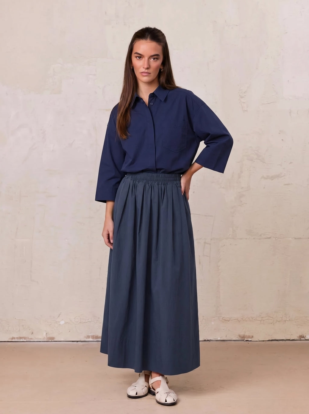 Cotton Crop Blouse-Navy-2