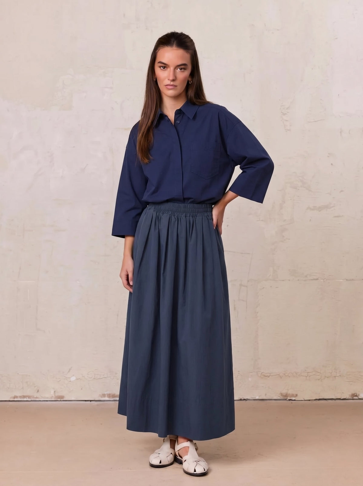 Cotton Crop Blouse-Navy-2