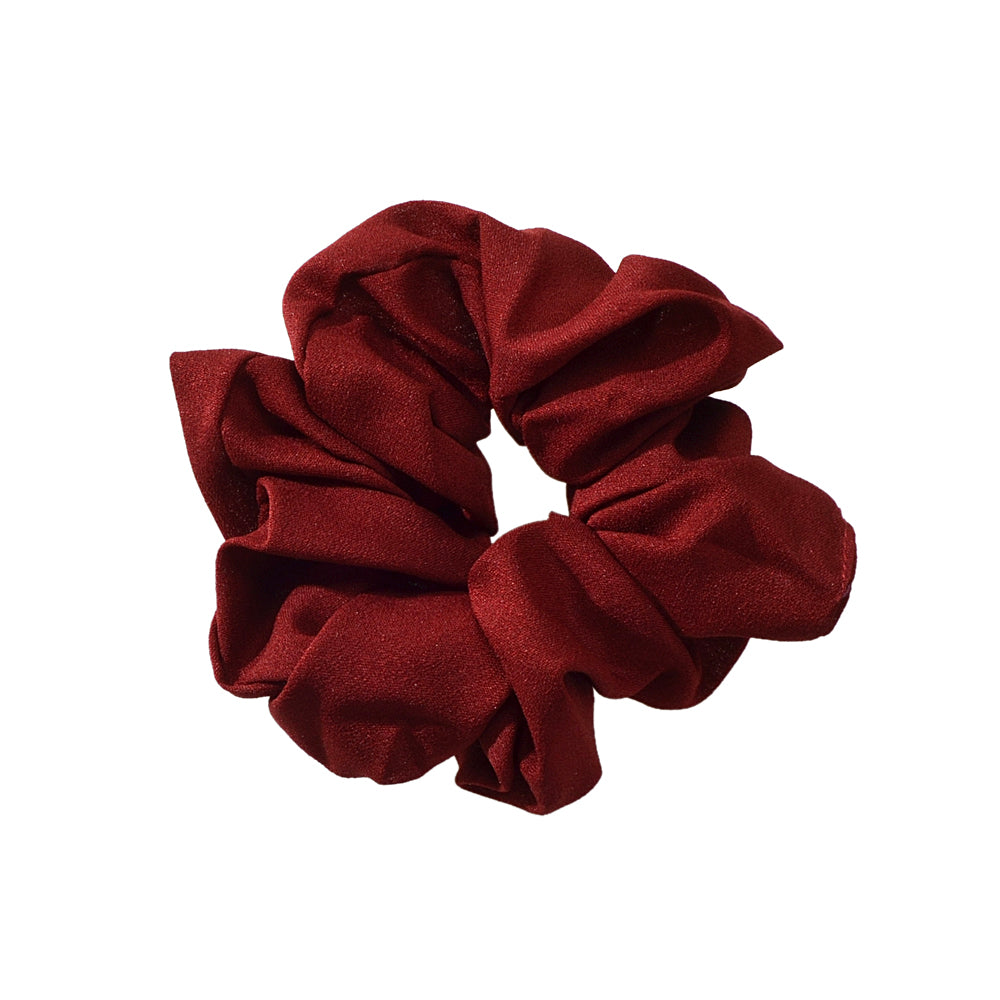 Wide wine red chiffon hair scrunchie with elastic core for styling — view 3