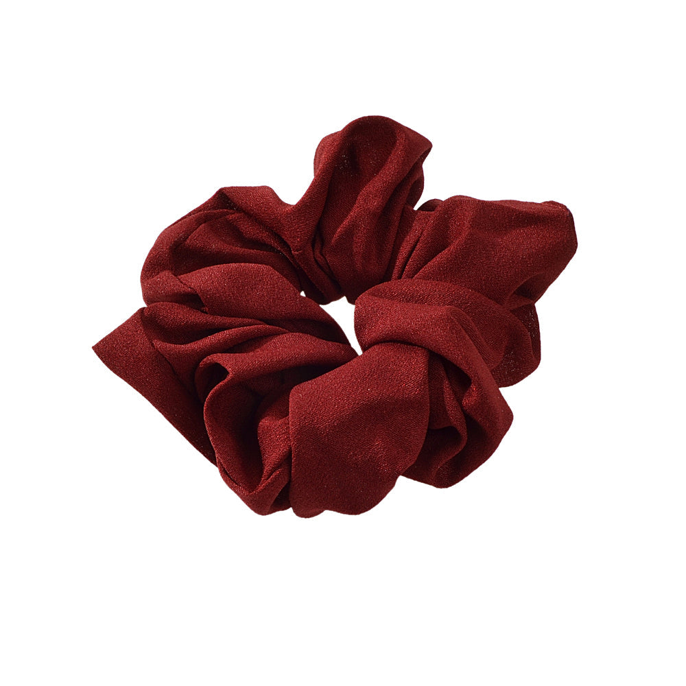 Wide wine red chiffon hair scrunchie with elastic core for styling — view 4