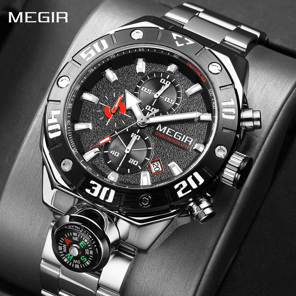 MEGIR Watch Top Brand Luxury Business Quartz Watches Chronograph Stainless Steel Calendar Luminous Clock WristWatch Montre Homme 2219-0