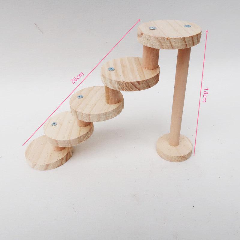 Solid wood spiral staircase hamster climbing toy with natural wood finish interactive small pet cage accessory — view 5