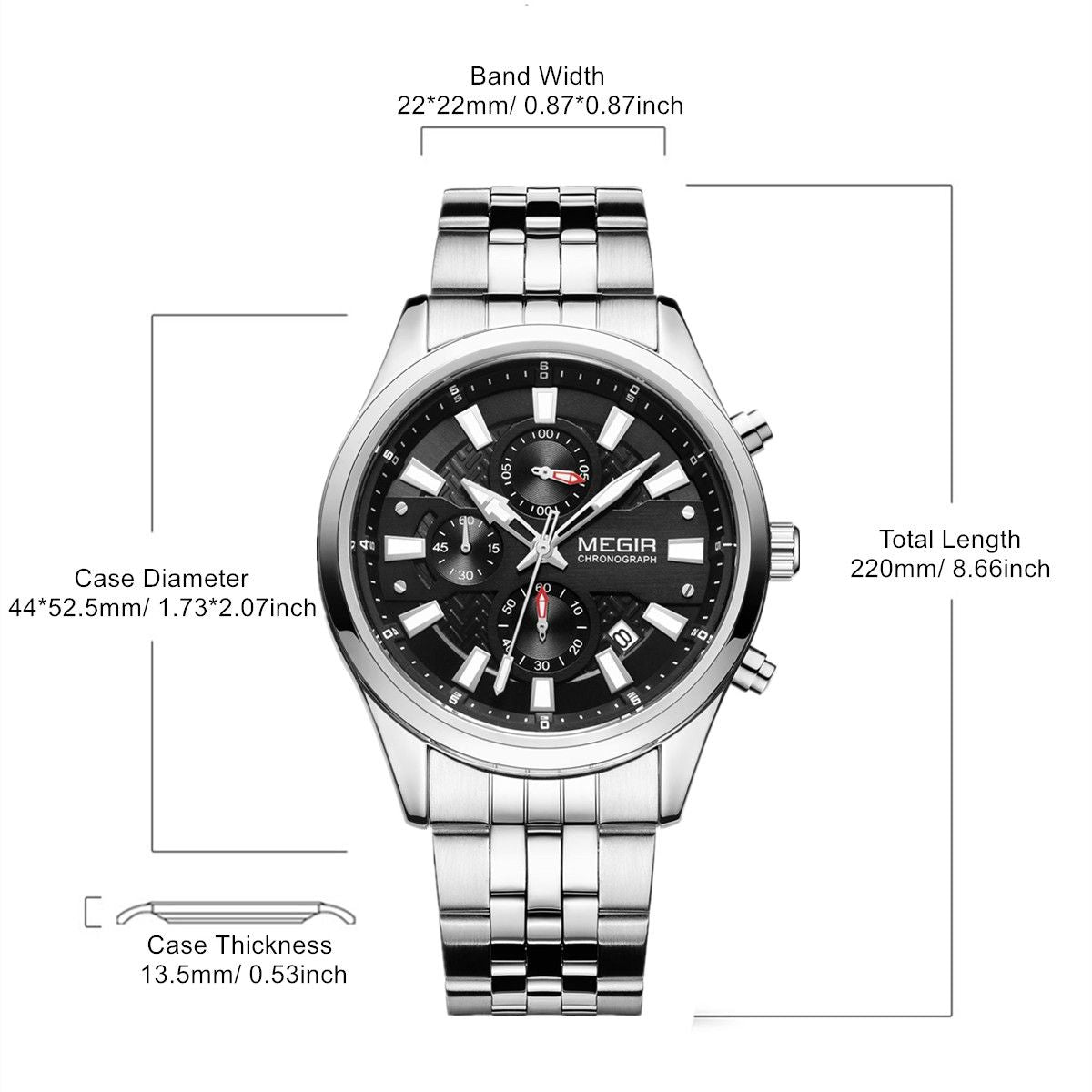 Men's luxury quartz wristwatch featuring a stainless steel band, zinc alloy case, and calendar dial. — view 10