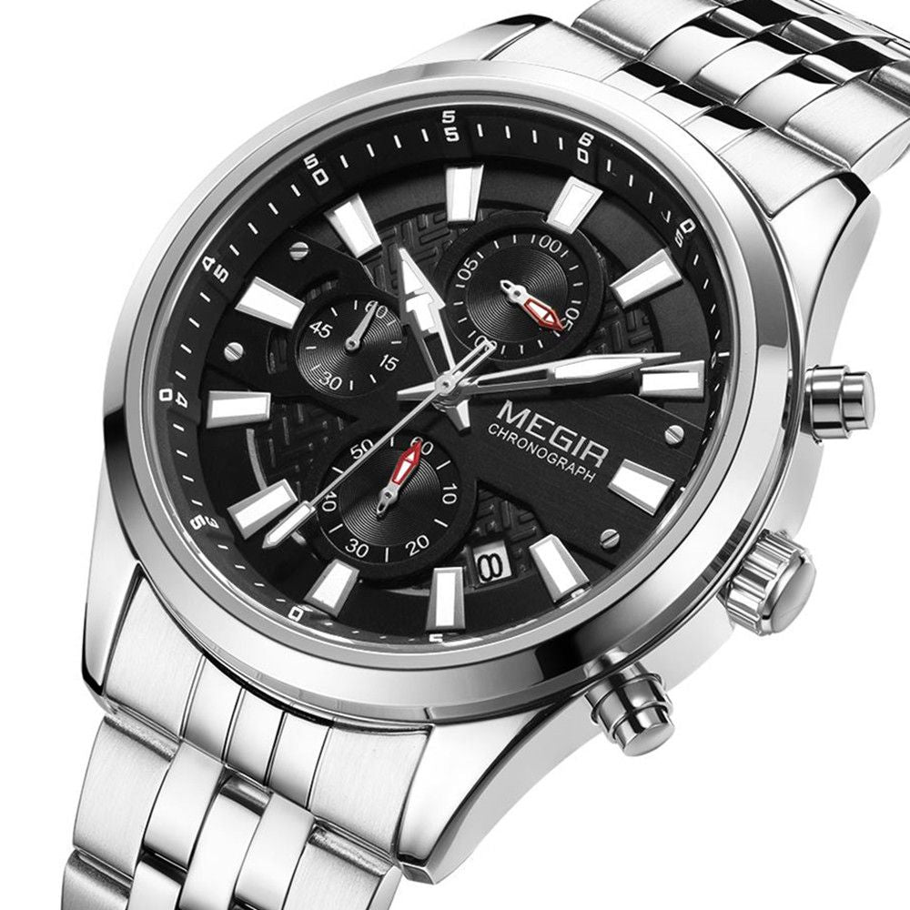 Men's luxury quartz wristwatch featuring a stainless steel band, zinc alloy case, and calendar dial. — view 11
