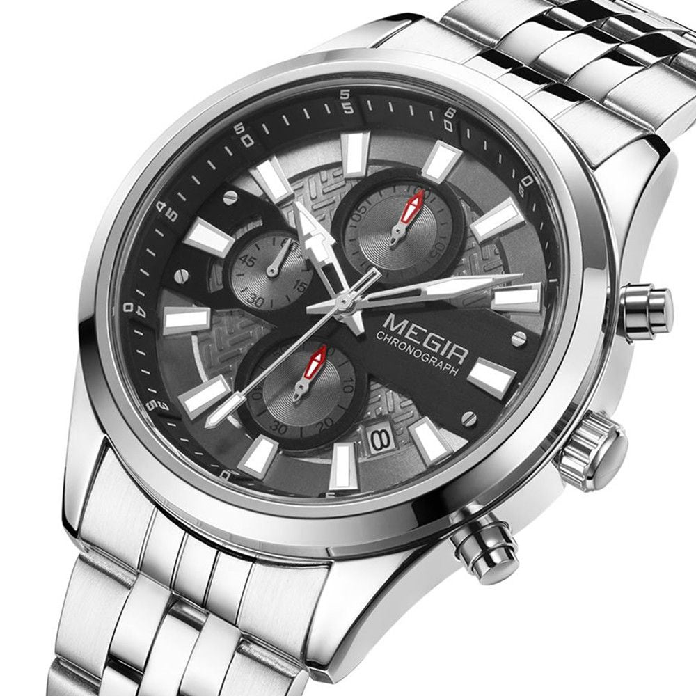 Men's luxury quartz wristwatch featuring a stainless steel band, zinc alloy case, and calendar dial. — view 12