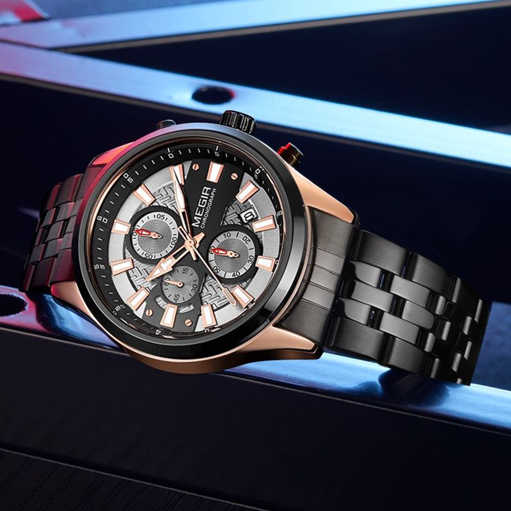 Men's luxury quartz wristwatch featuring a stainless steel band, zinc alloy case, and calendar dial. — view 5