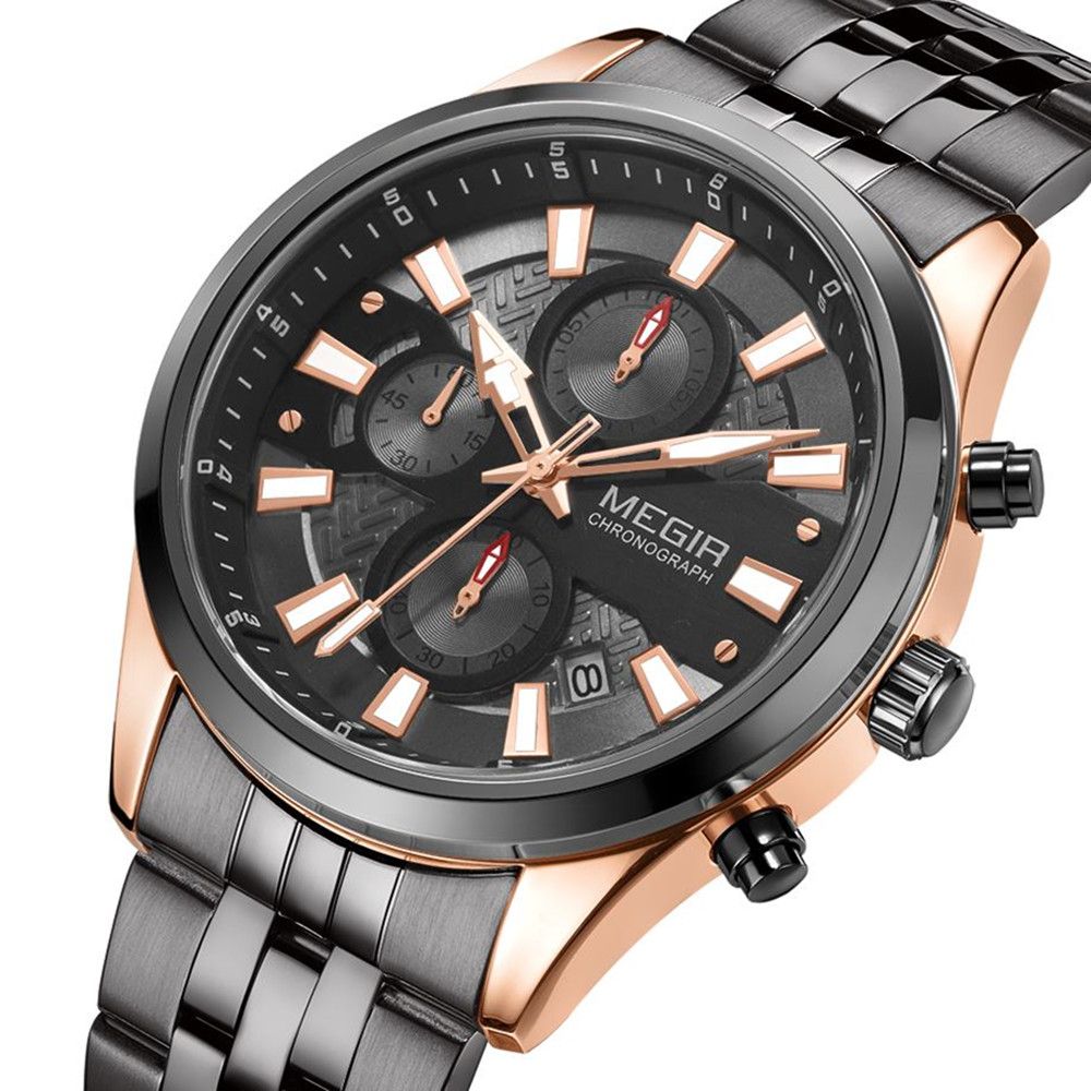 Men's luxury quartz wristwatch featuring a stainless steel band, zinc alloy case, and calendar dial. — view 15