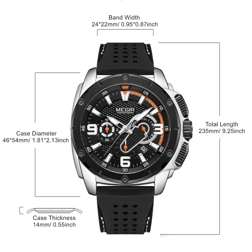 MEGIR mens military sports watch with black silicone band and zinc alloy chronograph dial — view 8