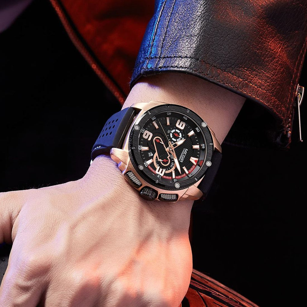 MEGIR mens military sports watch with black silicone band and zinc alloy chronograph dial — view 2