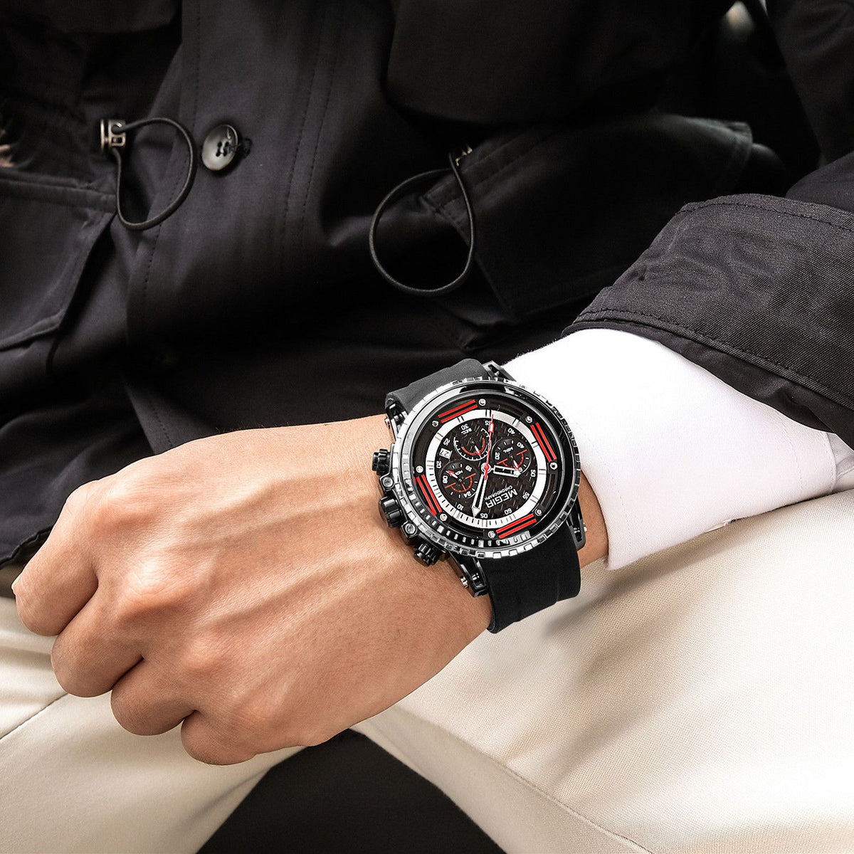 MEGIR Men's Sports Military Watches Fashion Luxury Quartz Wristwatch Silicone Strap Waterproof Chronograph Luminous Male Clock 2143-2