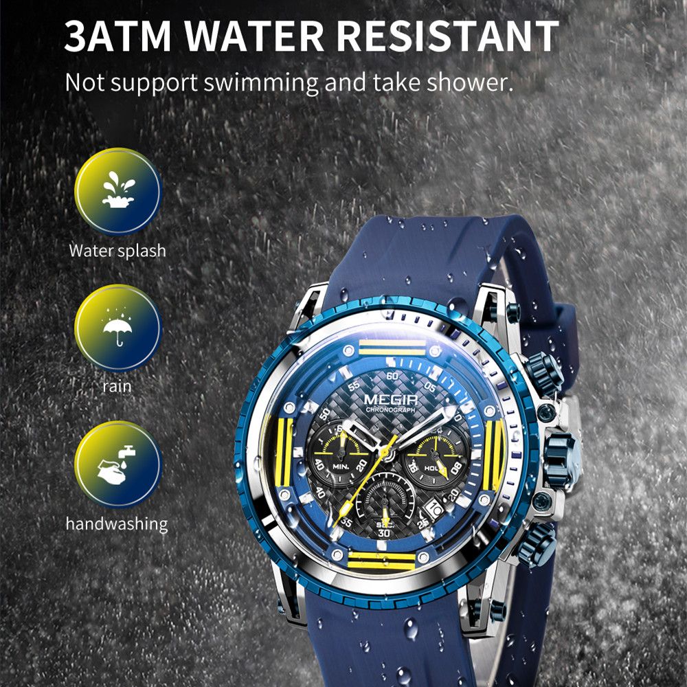 MEGIR Men's Sports Military Watches Fashion Luxury Quartz Wristwatch Silicone Strap Waterproof Chronograph Luminous Male Clock 2143-5