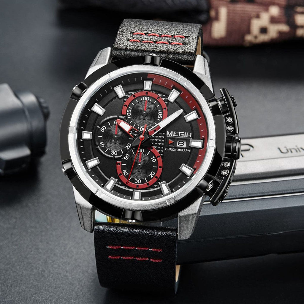 MEGIR men's chronograph watch featuring a 47mm zinc alloy case and genuine leather strap. — view 6