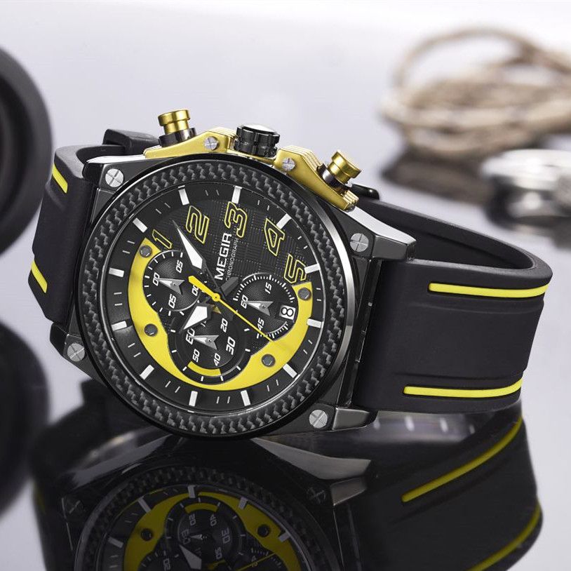 MEGIR Chronograph Sports Watch Men Silicone Military Watches Waterproof Date Clock Fashion Quartz Wristwatches Reloj Hombre 2051-3