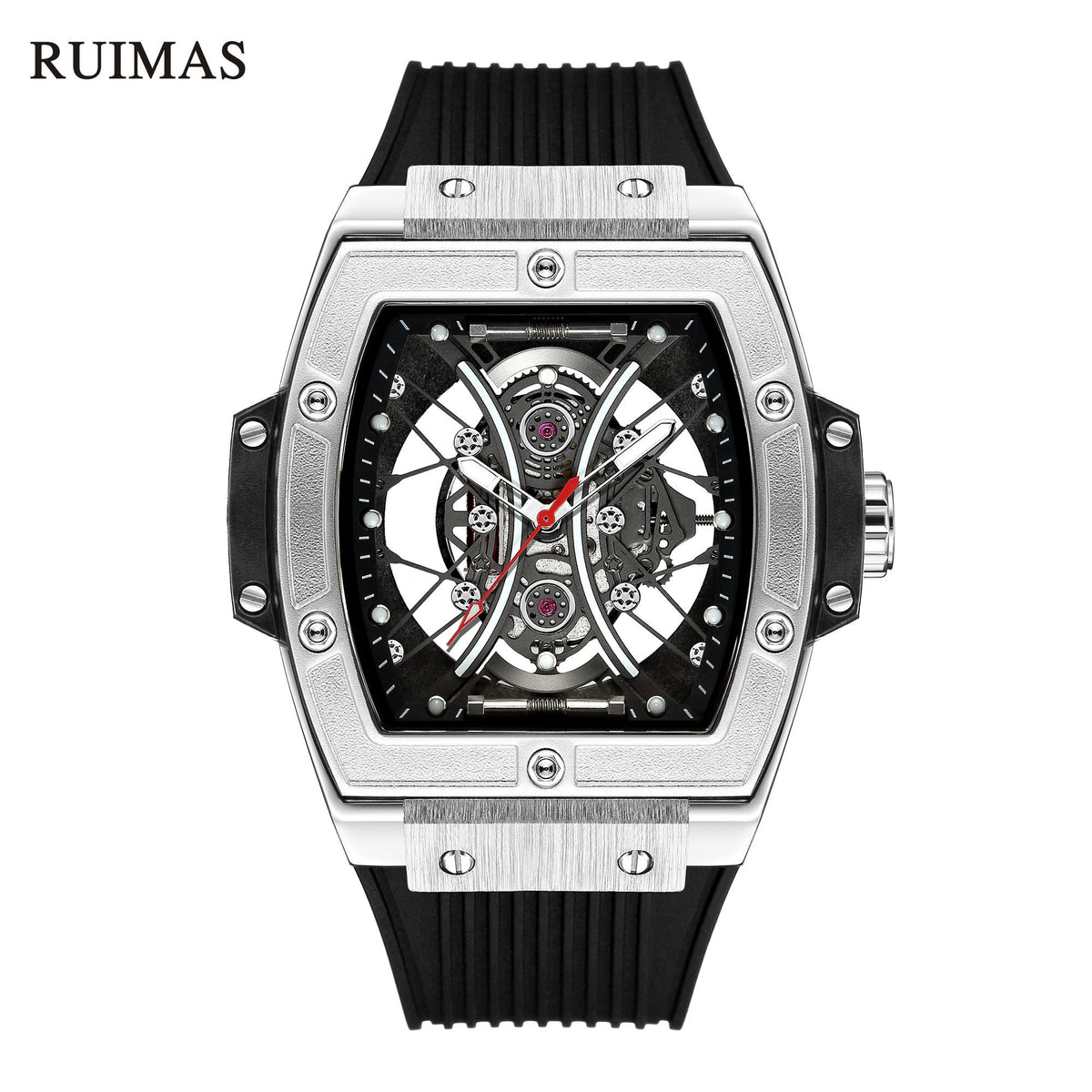 RUIMAS Quartz Sport Watches for Man Hollow Out Fashion Men Wristwatch 3ATM Waterproof Silicone Strap Clock Relogio Masculino 334-0