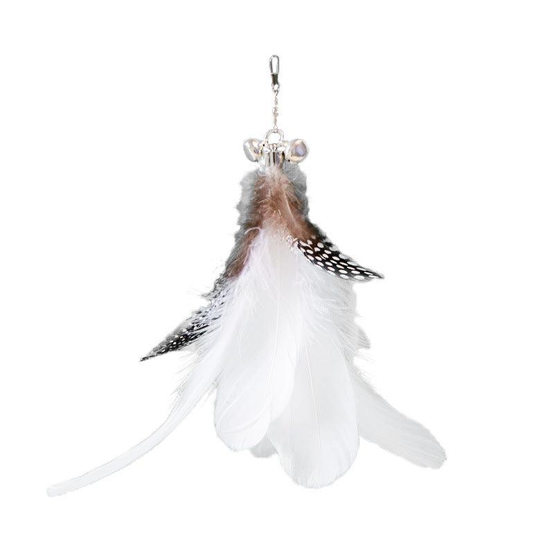 Extendable feather teaser cat toy wand with vibrant attachments and a long metallic telescopic handle — view 4