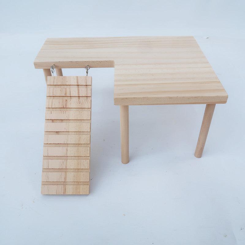 Solid wood hamster staircase playset with ladder and golden bear log toy for small pet cages — view 3