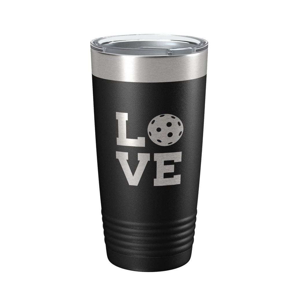 Pickleball Love 20 oz laser engraved stainless steel insulated travel tumbler with a clear lid