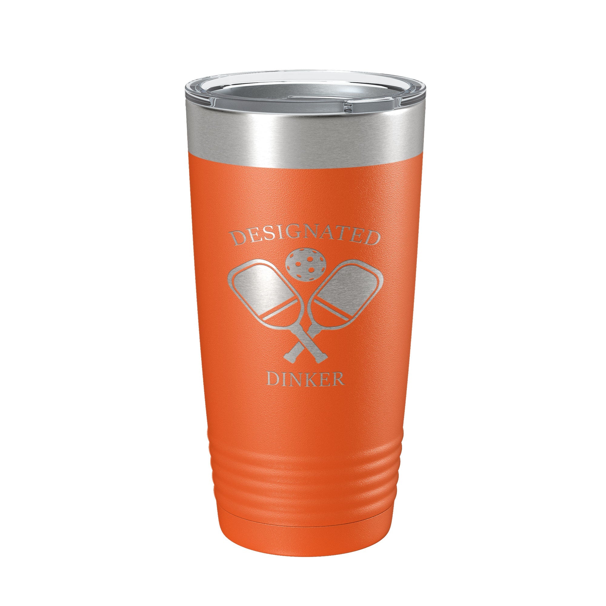 Laser engraved 20oz Designated Dinker insulated stainless steel pickleball tumbler with clear lid — view 5