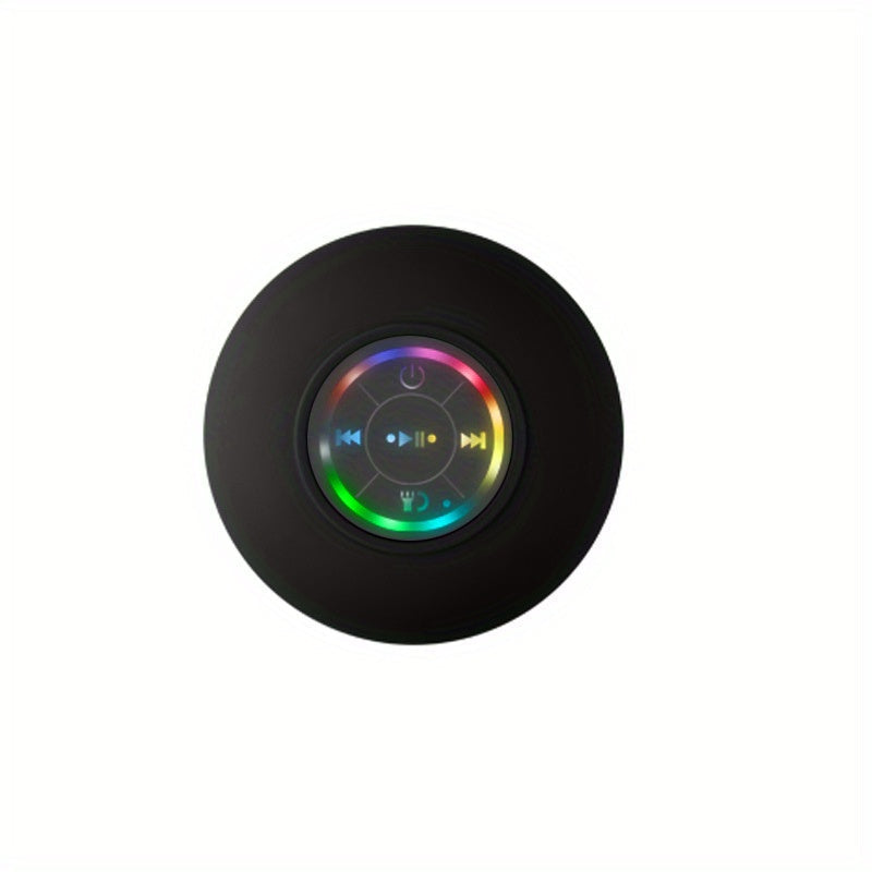 Portable waterproof Bluetooth speaker with suction cup mount and colorful RGB lighting