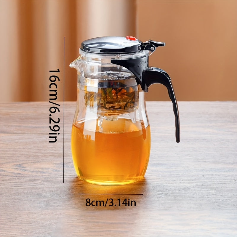 Clear glass tea infuser with one touch press mechanism and black plastic handle, 750ml capacity — view 2