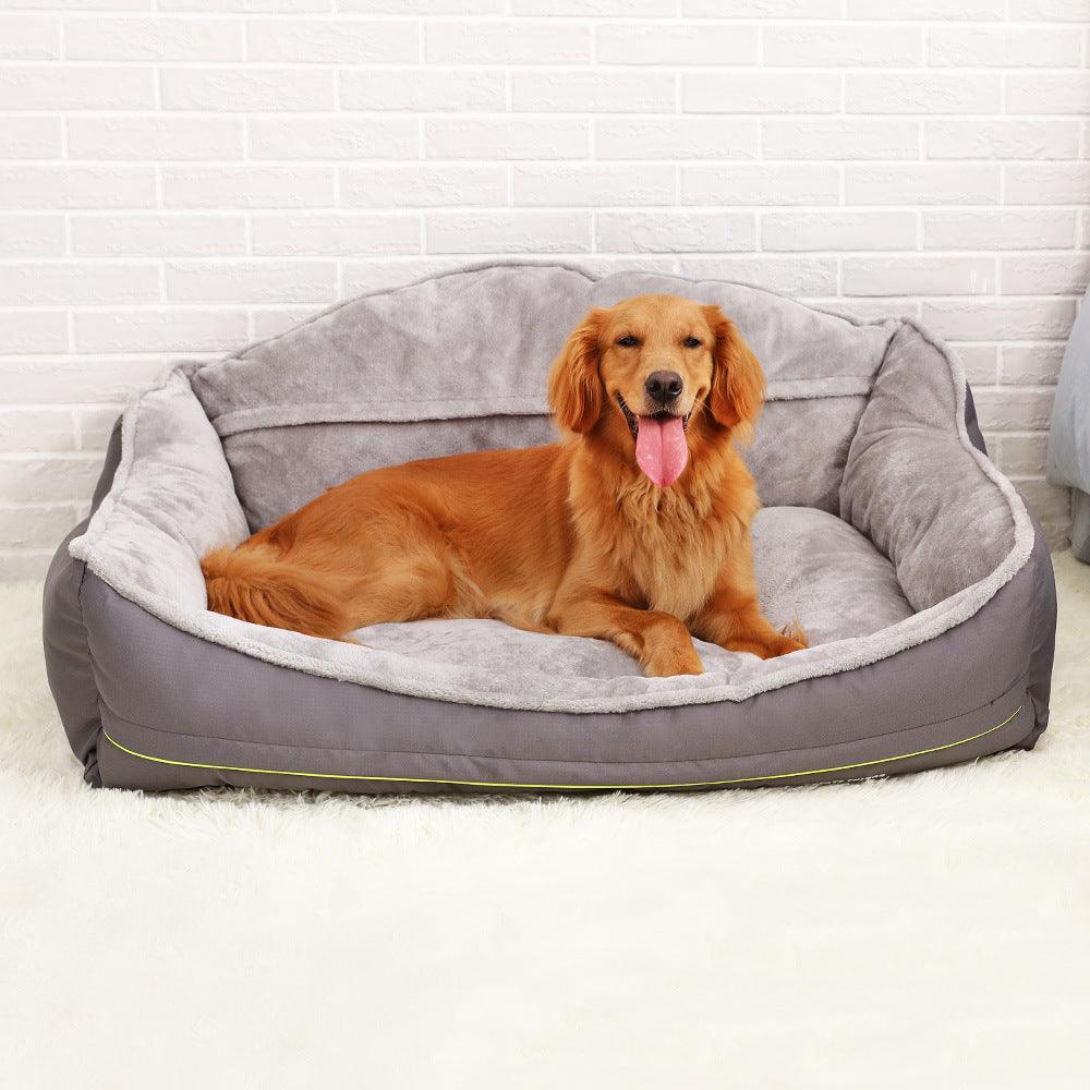 Plush polyester luxury sofa dog bed in a neutral color with cozy raised edges — view 3