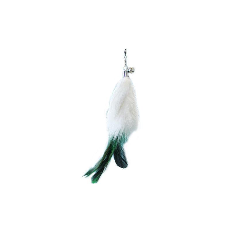 Extendable feather teaser cat toy wand with vibrant attachments and a long metallic telescopic handle — view 2