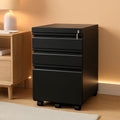 Black 3 drawer mobile file cabinet under desk steel storage unit with lock and caster wheels